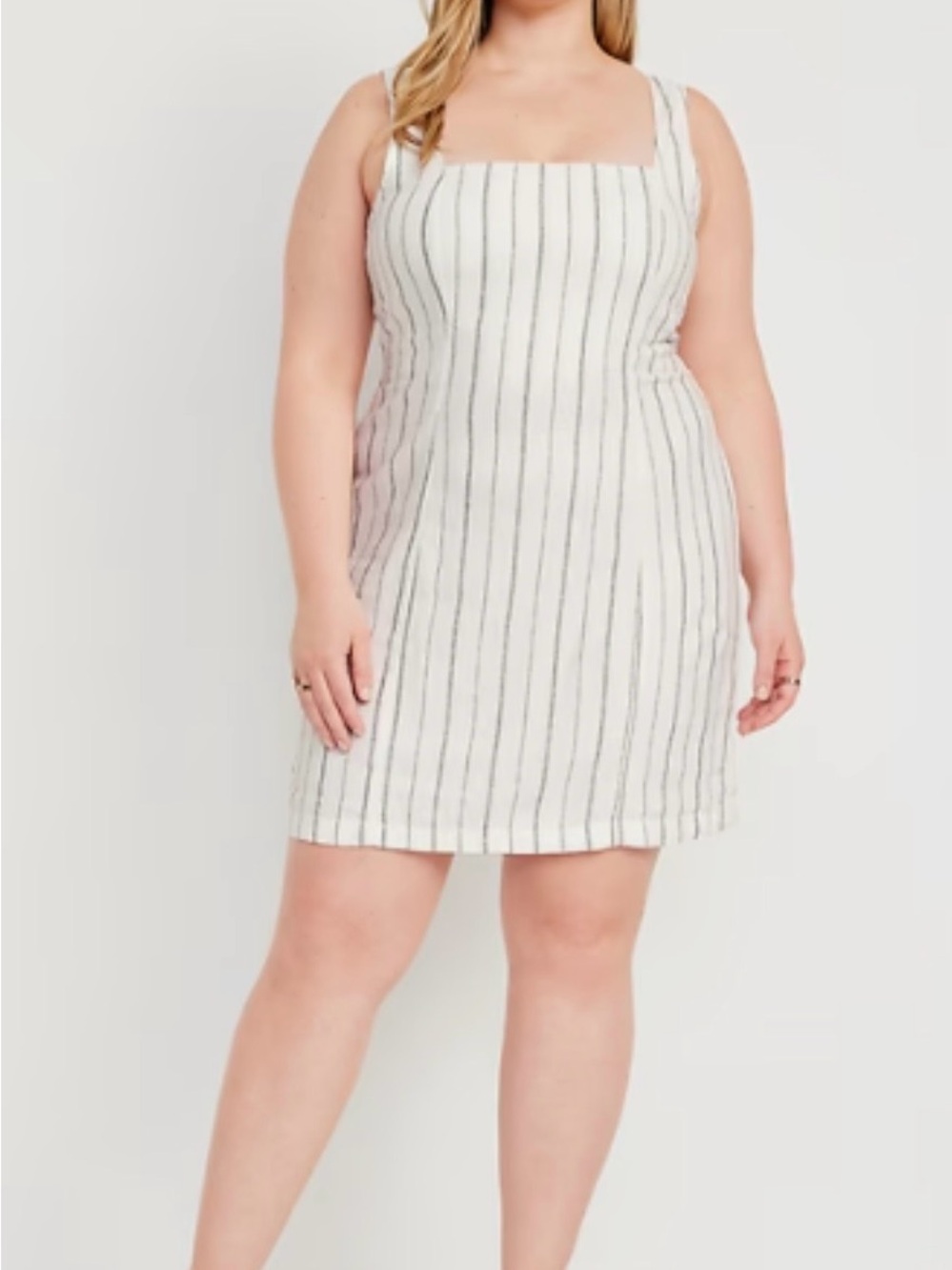 Old Navy White Mini Dress with Thin Black Stripes